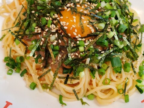 市販の明太子ソースで！簡単アレンジ納豆パスタ♡